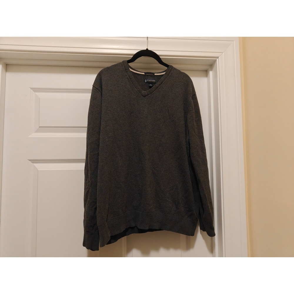 Stafford Signature Mens Charcoal Gray‎ 100% Pima Cotton V-Neck Sweater Large